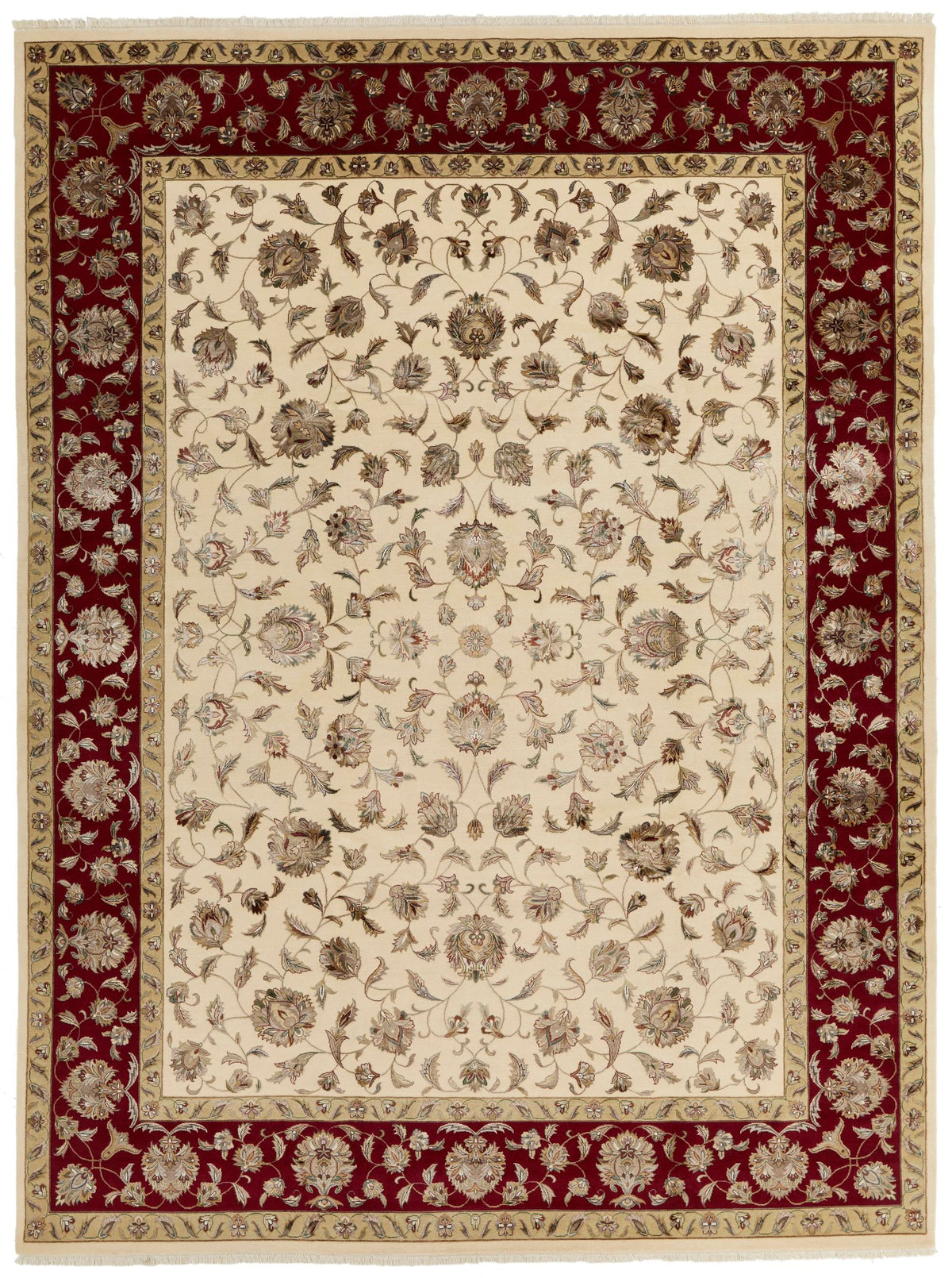 9x12 Ivory and Red Turkish Silk Rug
