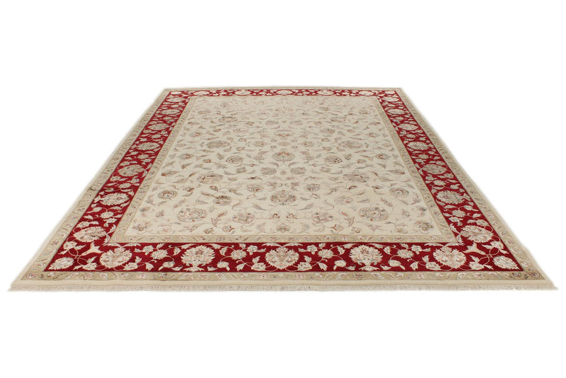 9x12 Ivory and Red Turkish Silk Rug