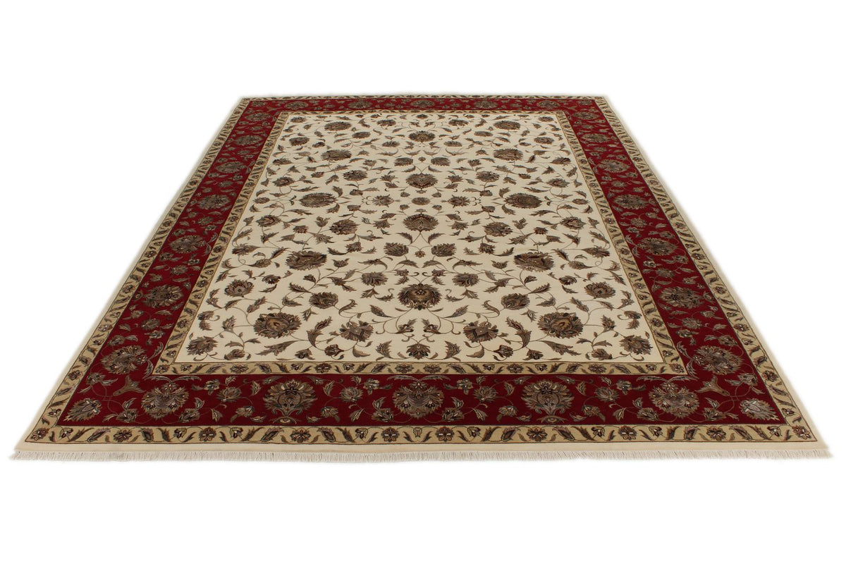 9x12 Ivory and Red Turkish Silk Rug