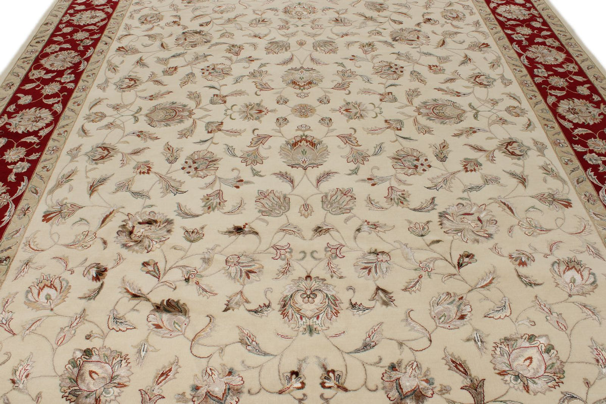 9x12 Ivory and Red Turkish Silk Rug