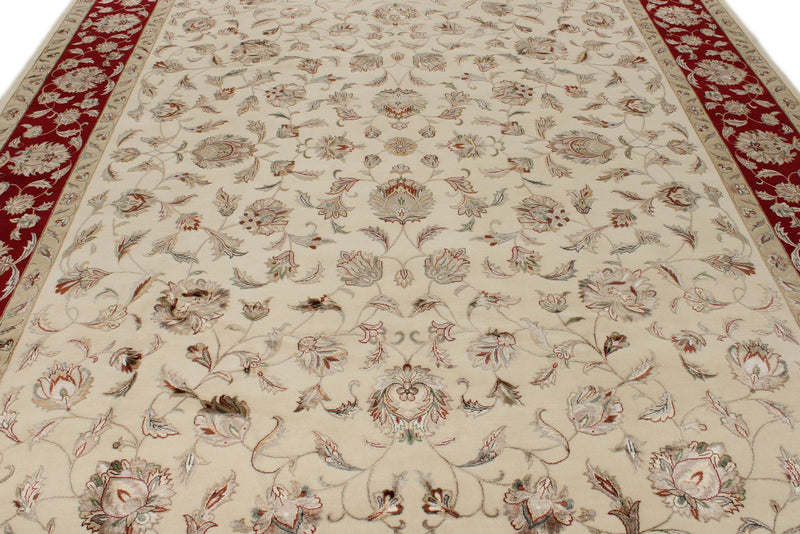 9x12 Ivory and Red Turkish Silk Rug