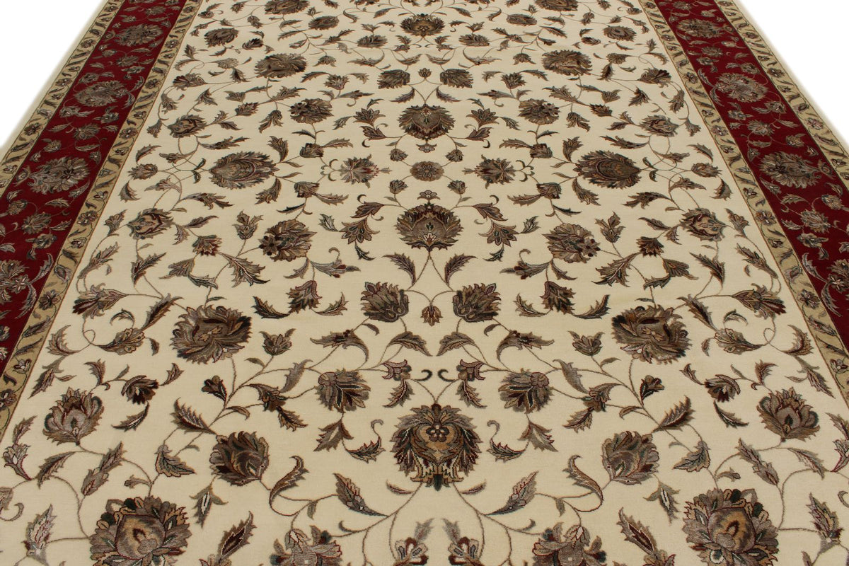 9x12 Ivory and Red Turkish Silk Rug