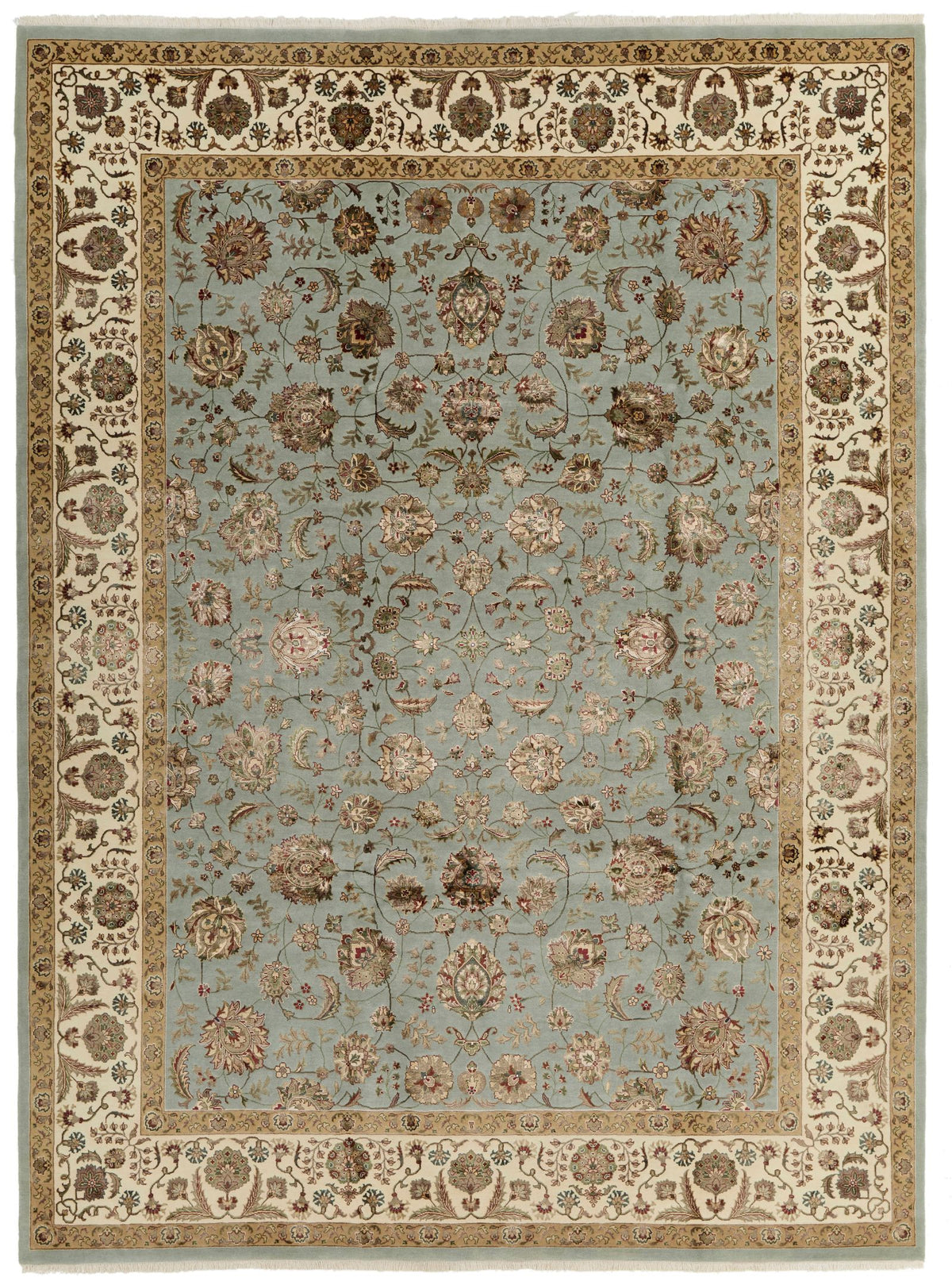 9x12 Light Blue and Ivory Turkish Silk Rug