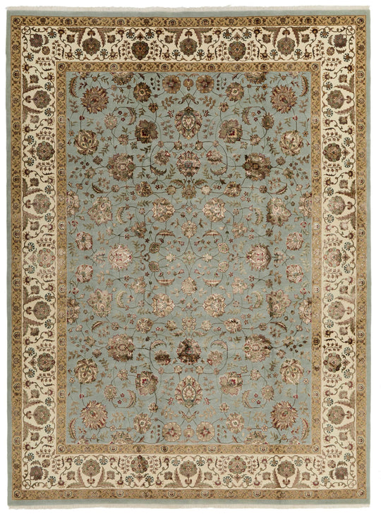 9x12 Light Blue and Ivory Turkish Silk Rug