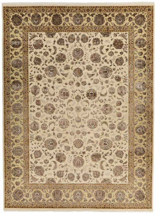 10x14 Ivory and Beige Turkish Silk Rug