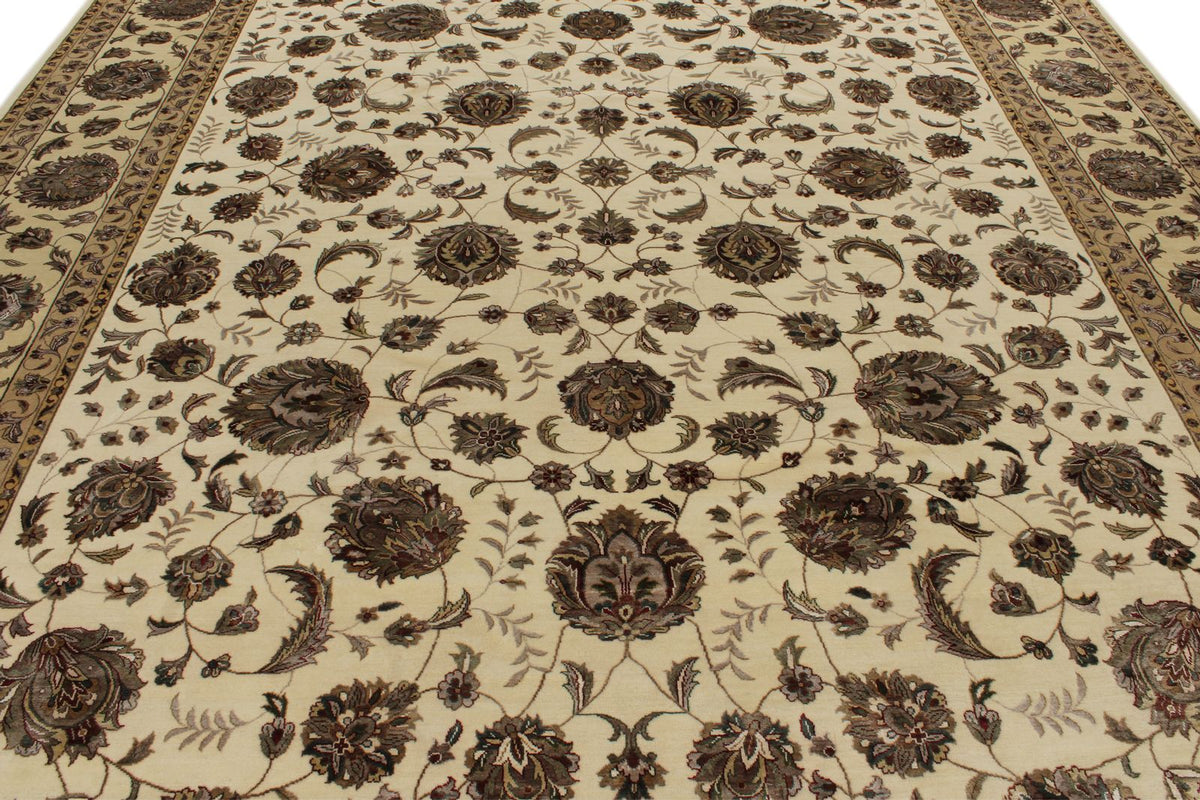 10x14 Ivory and Beige Turkish Silk Rug