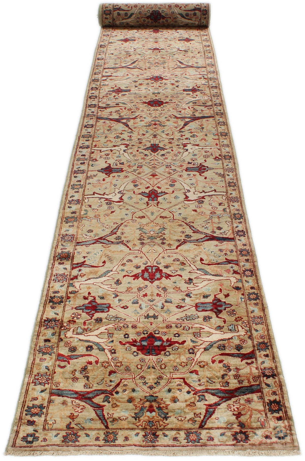 2x25 Light Green and Multicolor Anatolian Traditional Runner