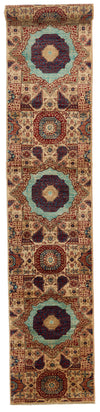 3x18 Light Brown and Multicolor Turkish Tribal Runner