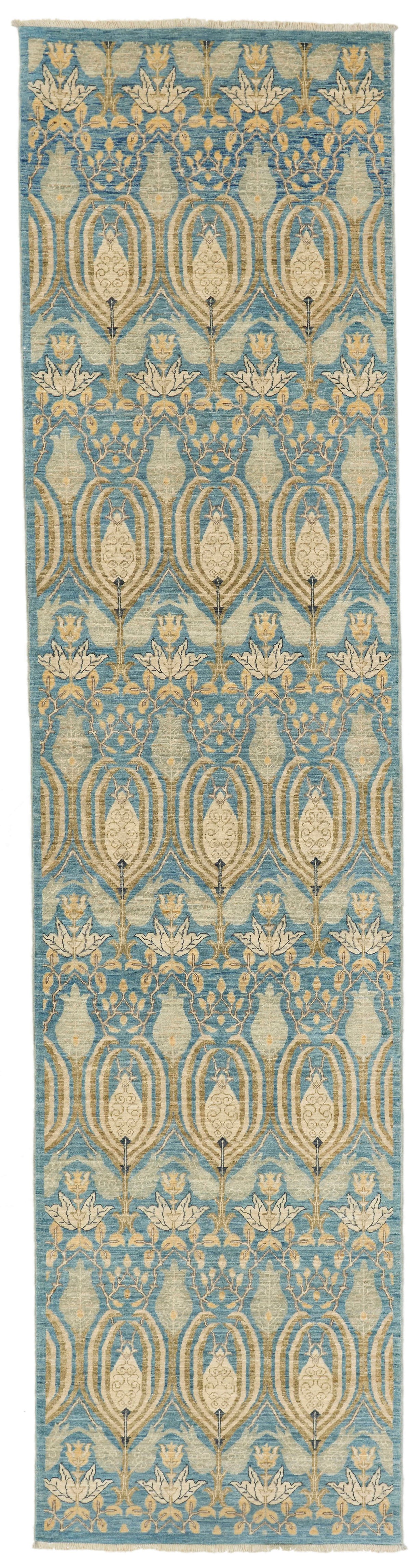 3x12 Blue and Ivory Anatolian Tribal Rug