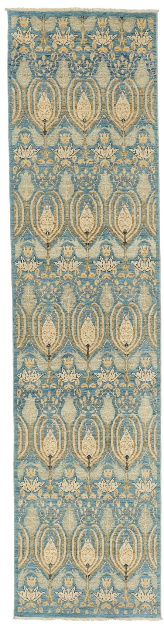 3x12 Blue and Ivory Anatolian Tribal Rug
