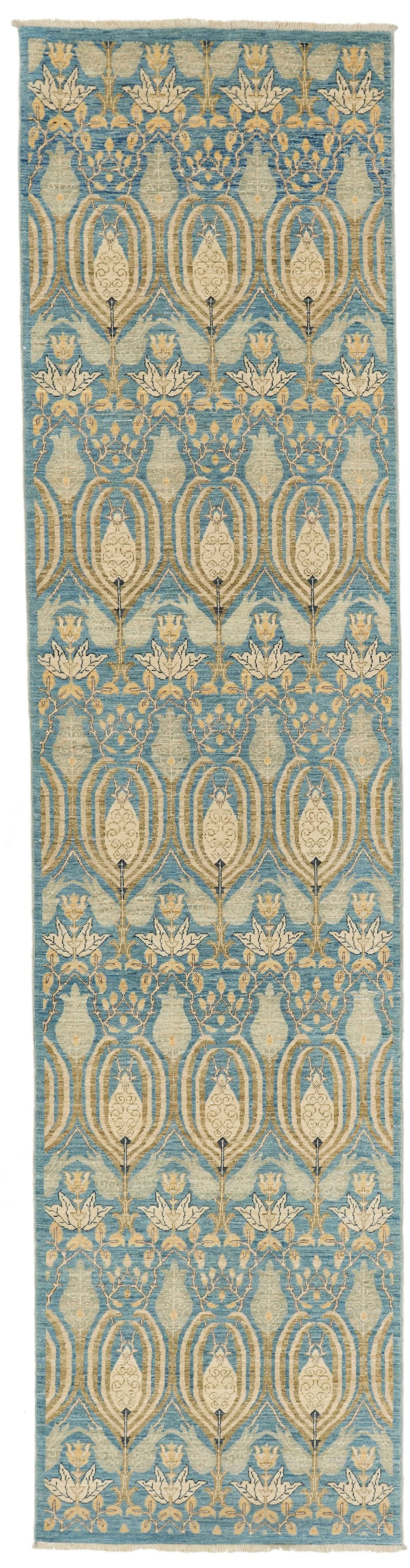 3x12 Blue and Ivory Anatolian Tribal Rug