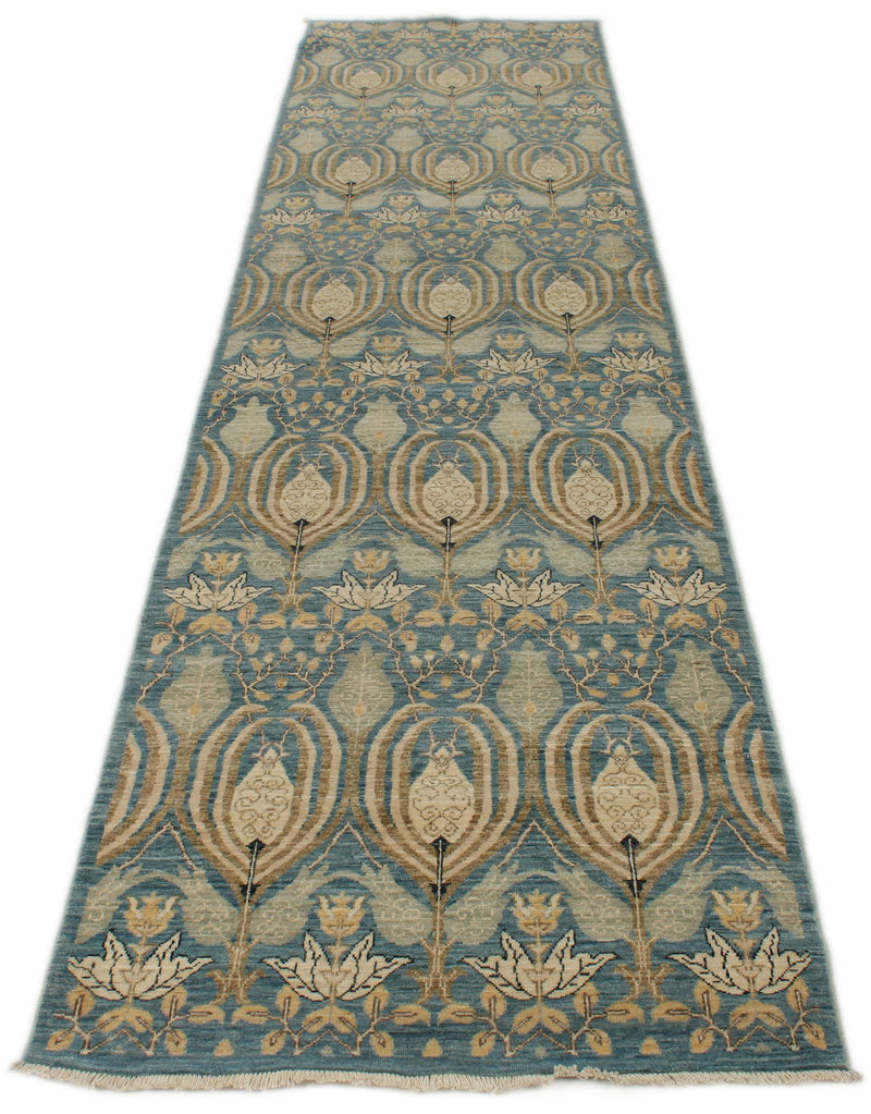 3x12 Blue and Ivory Anatolian Tribal Rug