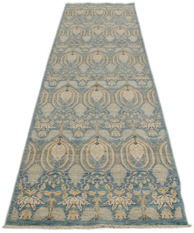 3x12 Blue and Ivory Anatolian Tribal Rug