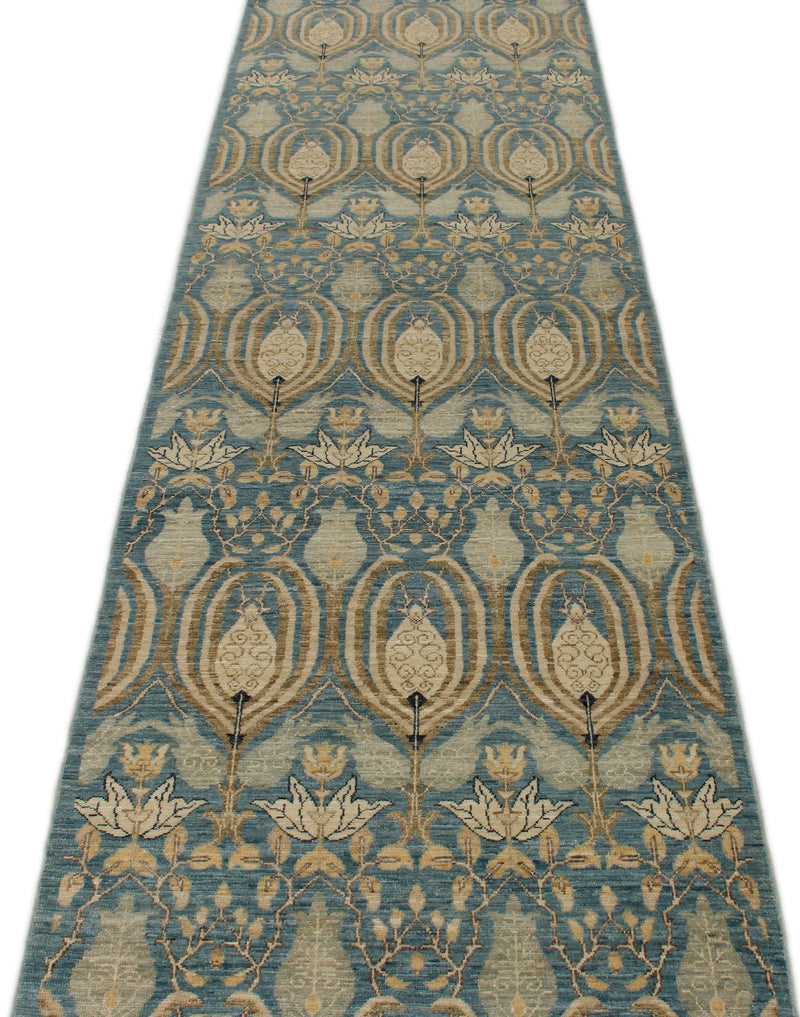 3x12 Blue and Ivory Anatolian Tribal Rug
