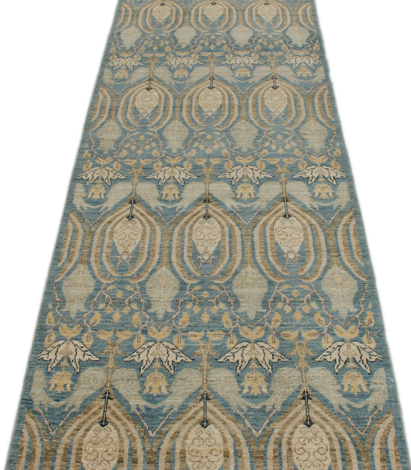 3x12 Blue and Ivory Anatolian Tribal Rug