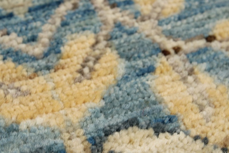 3x12 Blue and Ivory Anatolian Tribal Rug