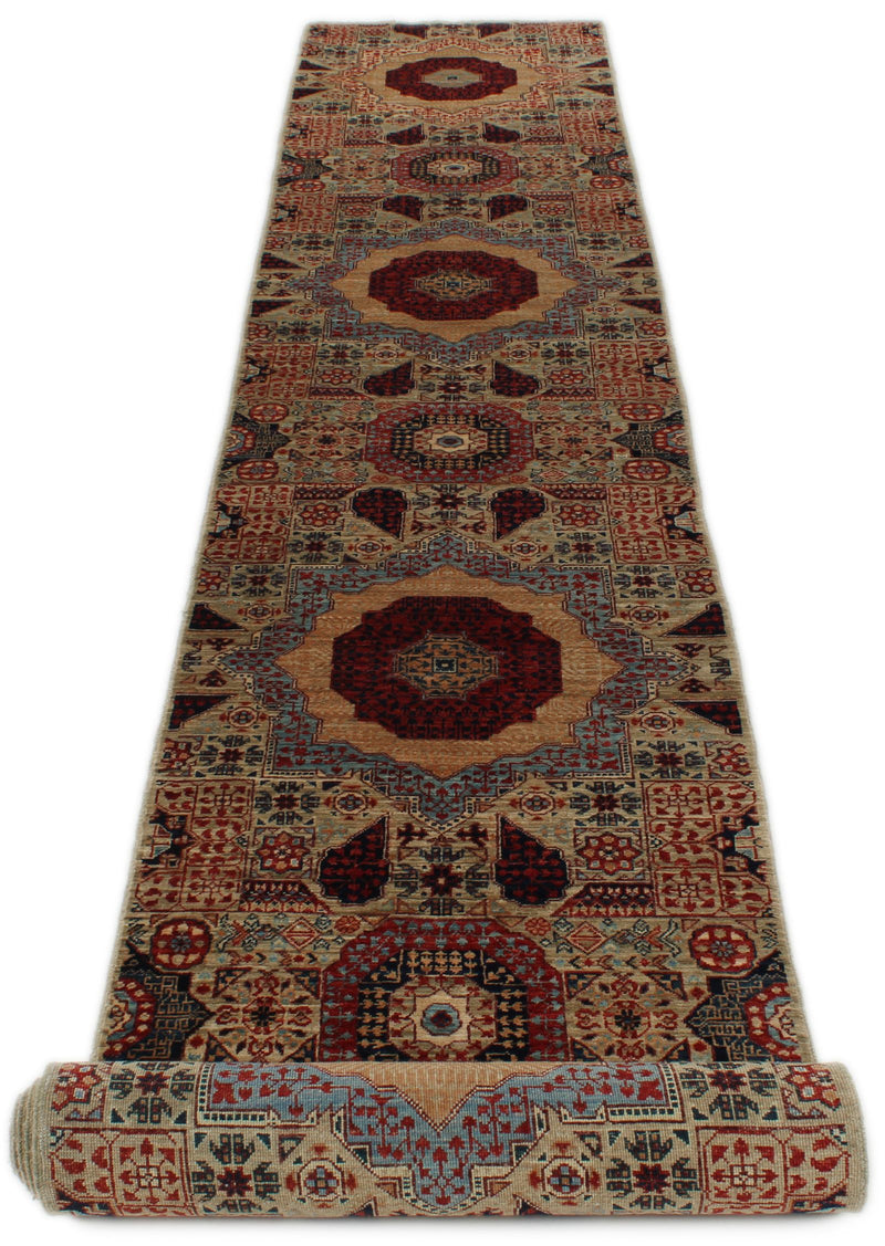 2x18 Green and Multicolor Turkish Tribal Runner