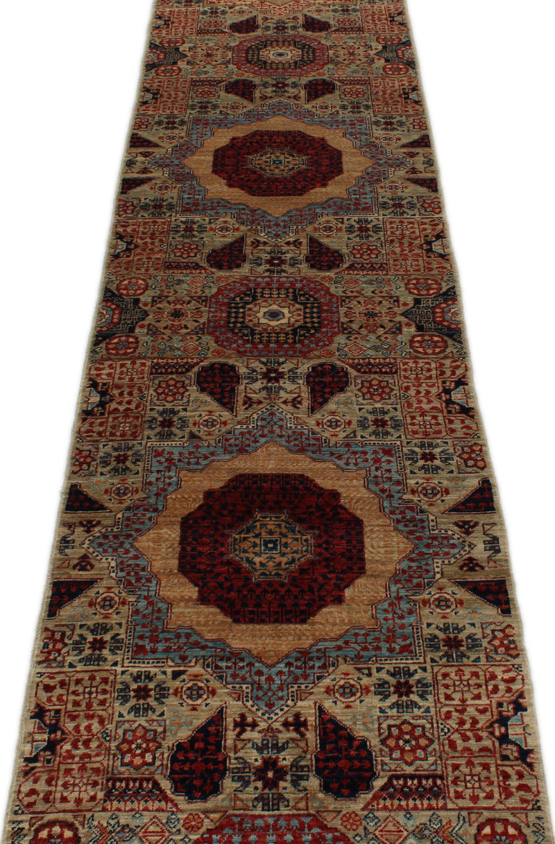 2x18 Green and Multicolor Turkish Tribal Runner
