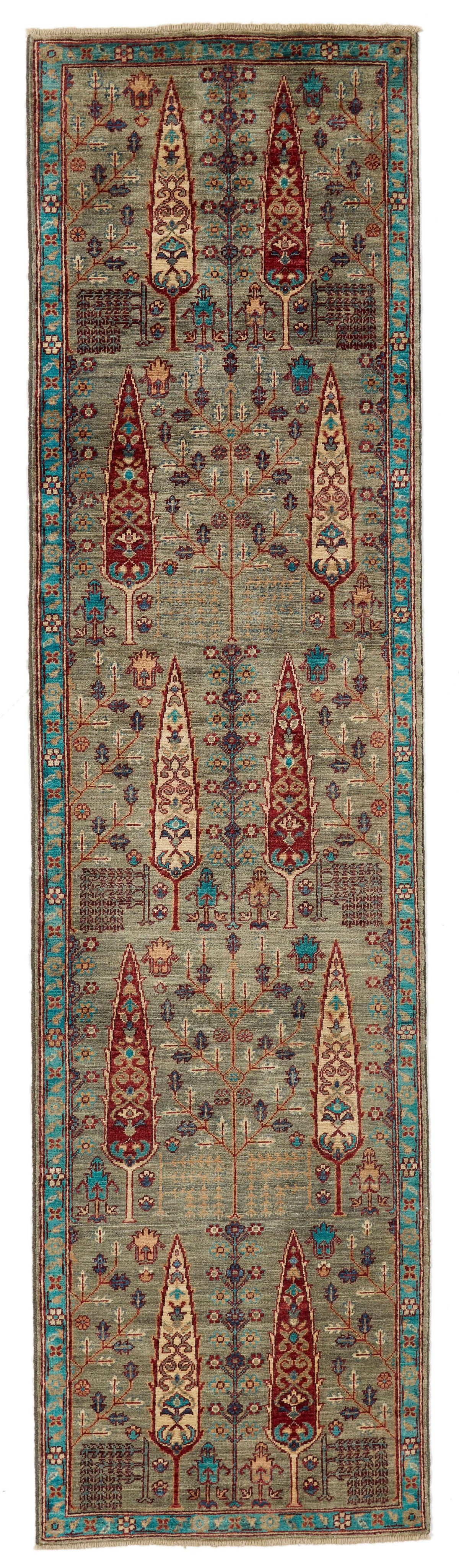 3x10 Gray and Light Blue Anatolian Traditional Runner