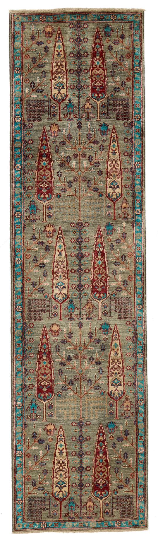 3x10 Gray and Light Blue Anatolian Traditional Runner