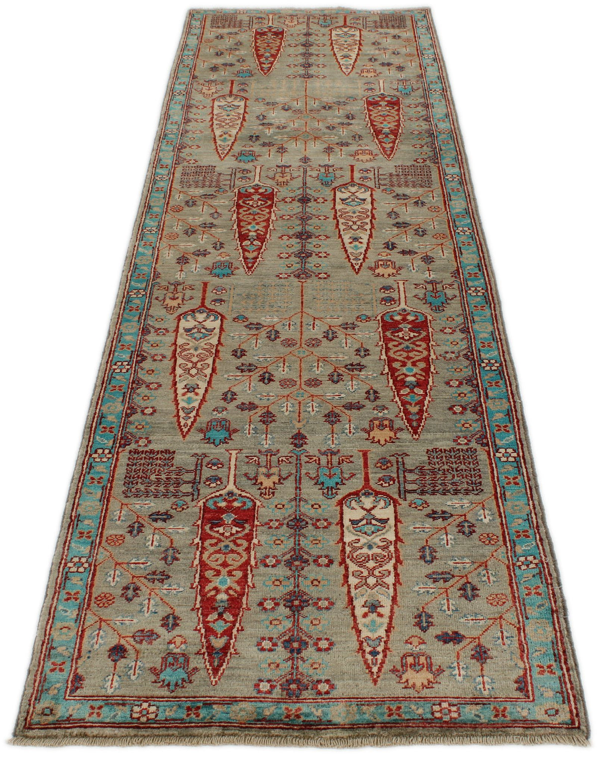 3x10 Gray and Light Blue Anatolian Traditional Runner