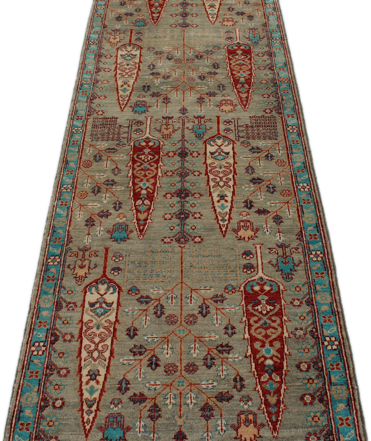 3x10 Gray and Light Blue Anatolian Traditional Runner