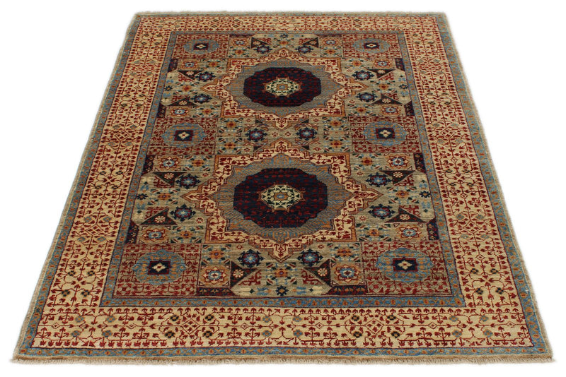 4x6 Multicolor and Ivory Turkish Tribal Rug