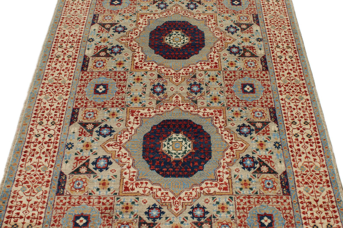 4x6 Multicolor and Ivory Turkish Tribal Rug
