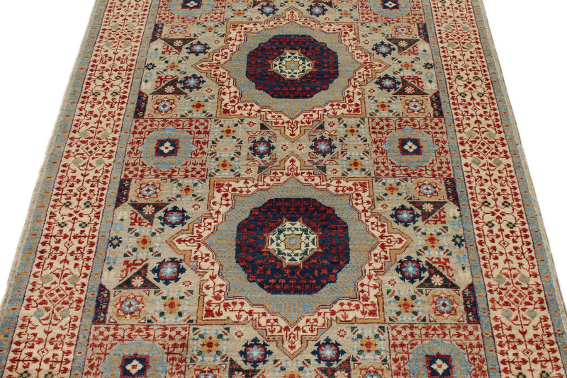 4x6 Multicolor and Ivory Turkish Tribal Rug