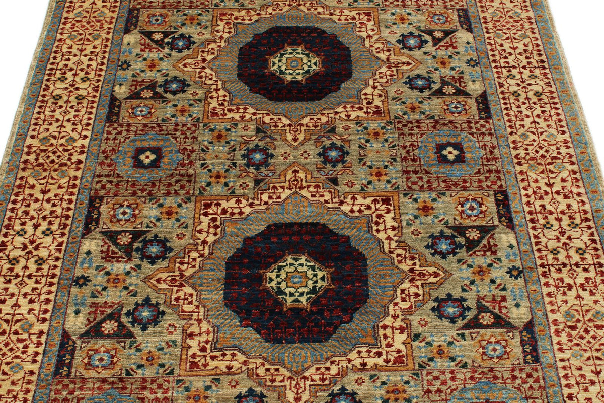 4x6 Multicolor and Ivory Turkish Tribal Rug