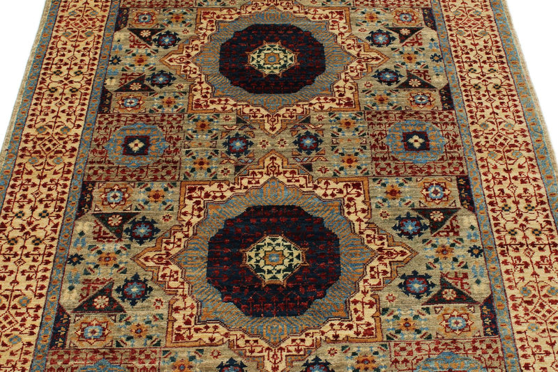 4x6 Multicolor and Ivory Turkish Tribal Rug