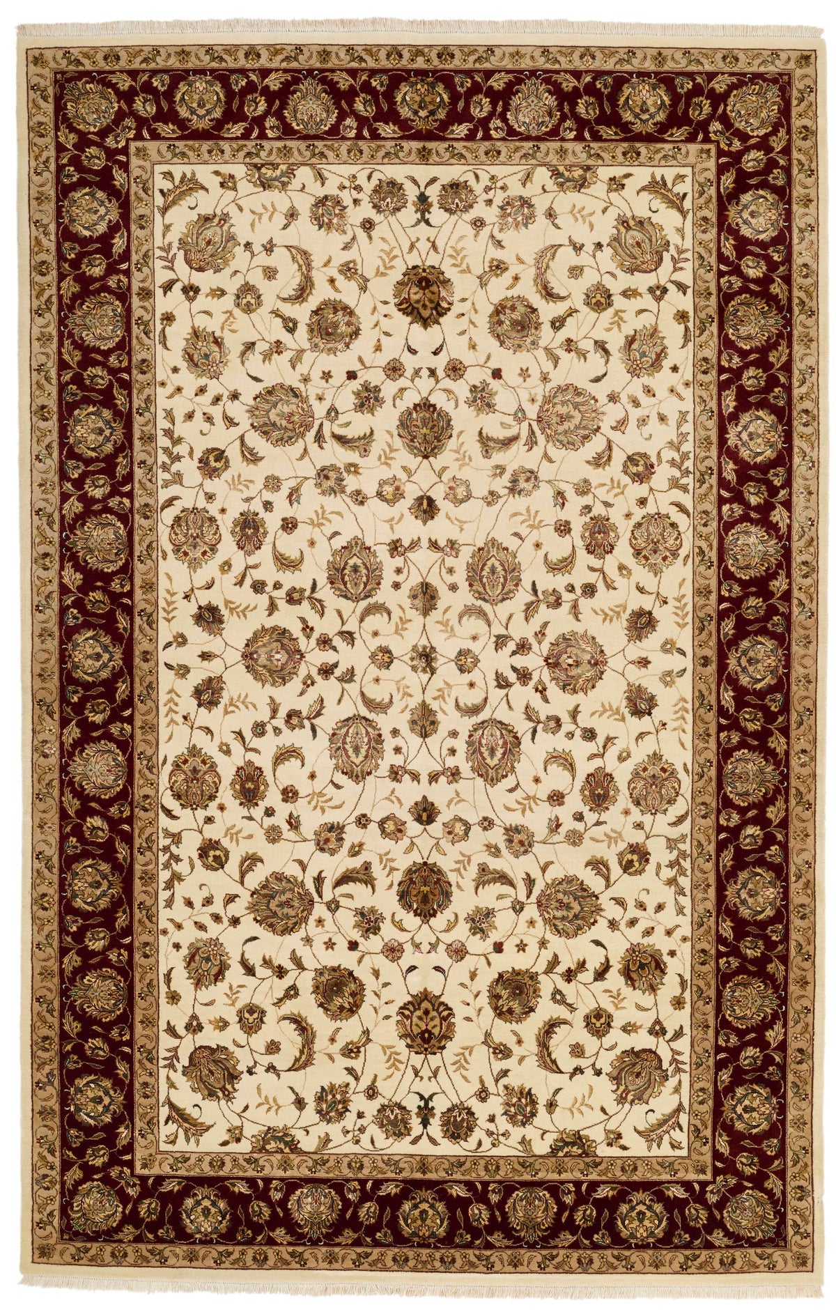 6x9 Ivory and Red Turkish Silk Rug