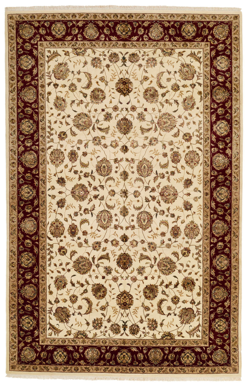 6x9 Ivory and Red Turkish Silk Rug