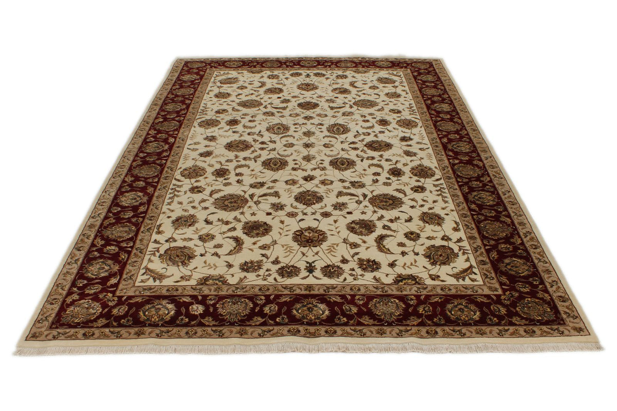 6x9 Ivory and Red Turkish Silk Rug