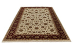 6x9 Ivory and Red Turkish Silk Rug