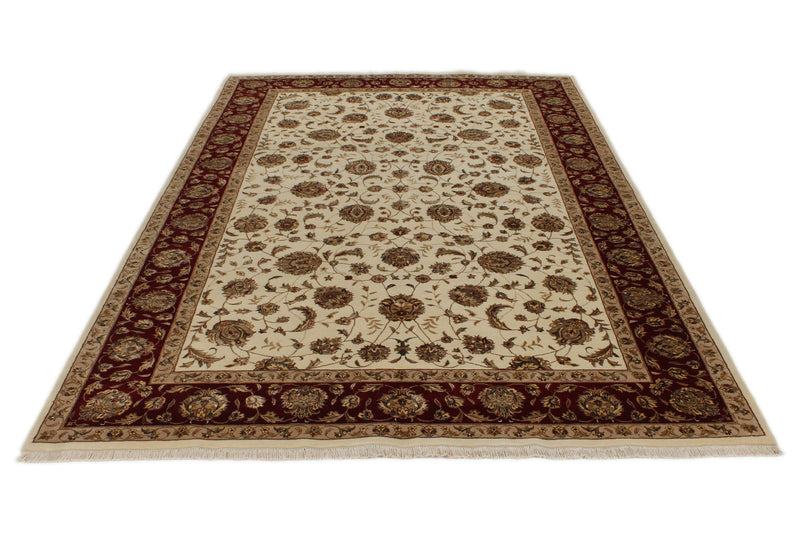 6x9 Ivory and Red Turkish Silk Rug