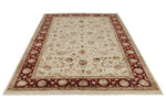 6x9 Ivory and Red Turkish Silk Rug