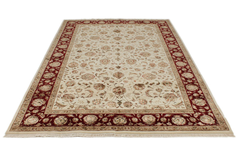 6x9 Ivory and Red Turkish Silk Rug