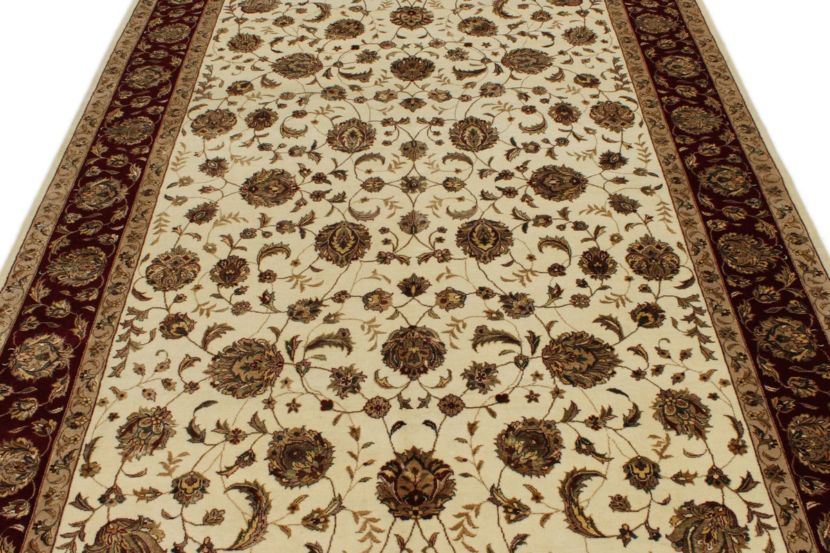 6x9 Ivory and Red Turkish Silk Rug