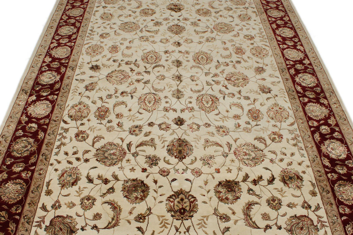 6x9 Ivory and Red Turkish Silk Rug