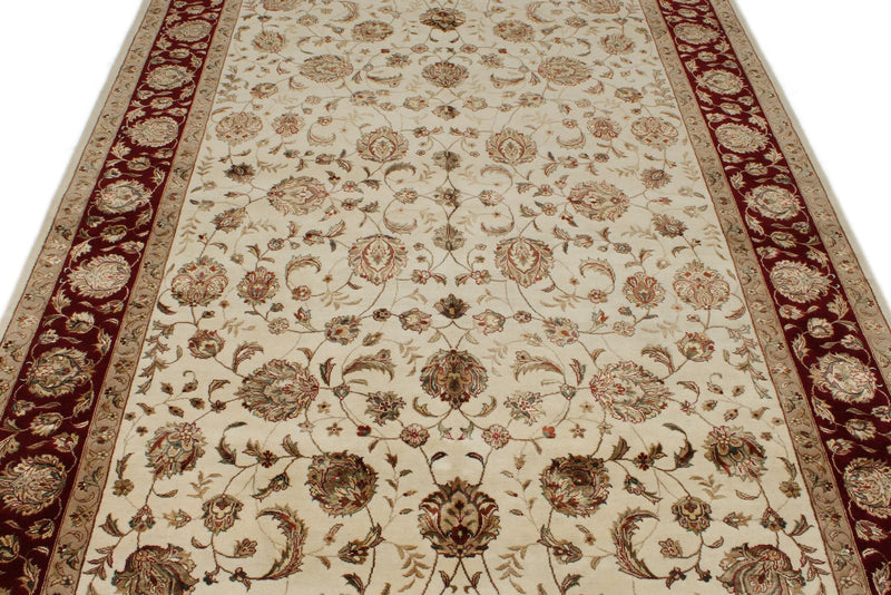 6x9 Ivory and Red Turkish Silk Rug
