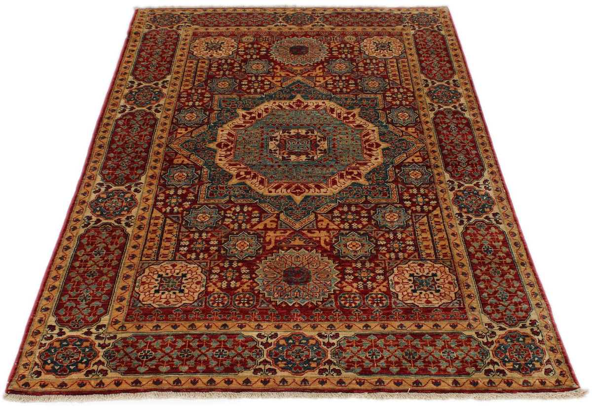 4x6 Red and Multicolor Turkish Tribal Rug
