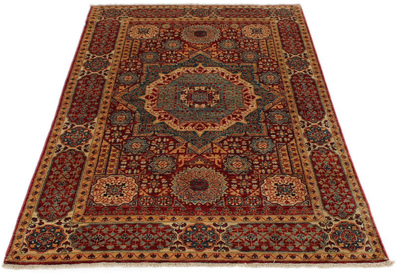 4x6 Red and Multicolor Turkish Tribal Rug
