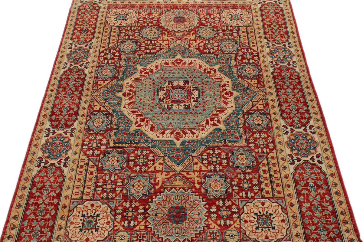 4x6 Red and Multicolor Turkish Tribal Rug