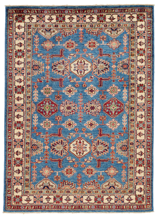 4x6 Light Blue and Ivory Kazak Tribal Rug