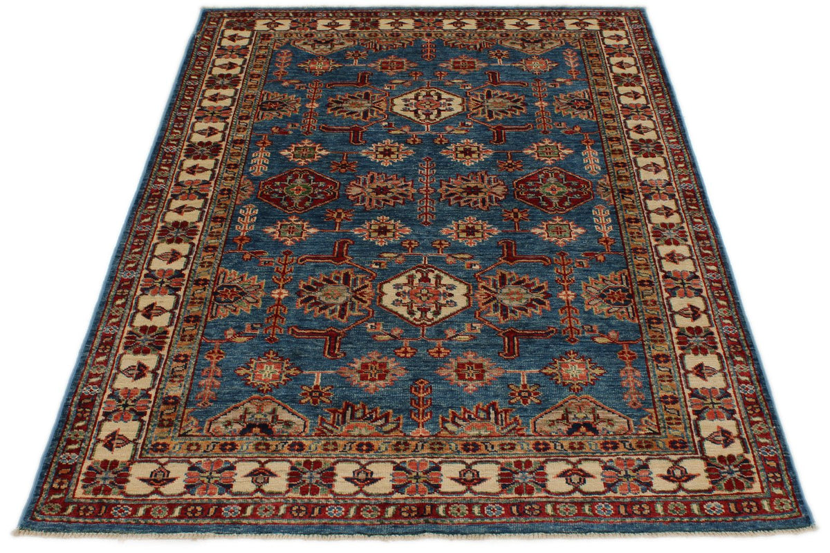4x6 Light Blue and Ivory Kazak Tribal Rug
