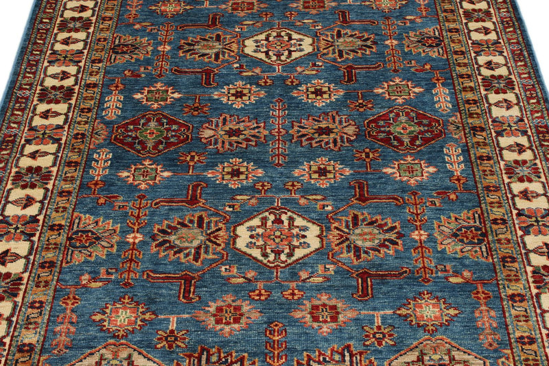 4x6 Light Blue and Ivory Kazak Tribal Rug