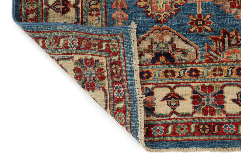 4x6 Light Blue and Ivory Kazak Tribal Rug