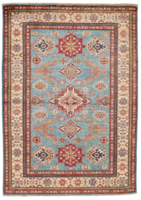4x6 Light Blue and Ivory Kazak Tribal Rug