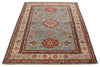 4x6 Light Blue and Ivory Kazak Tribal Rug